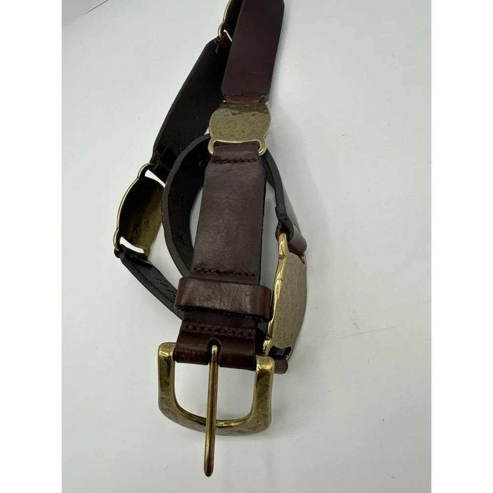 Fossil Leather Belt Brown Brass Western Style USA‎ Small 34 Vintage